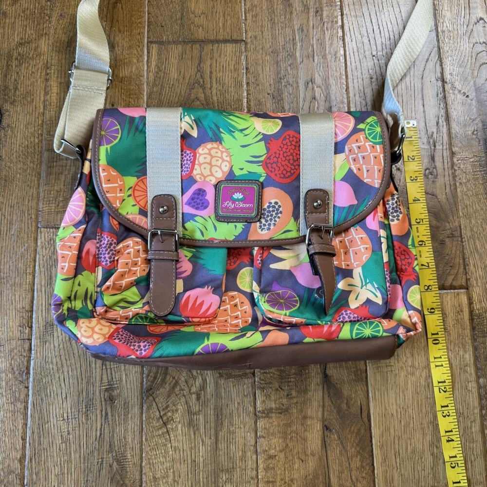 Lily Bloom Tropical Fruit Colorful Satchel Shoulder Purse Triple Section NWT - Picture 3 of 6